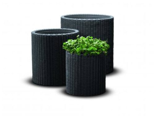 S+M+L Cylinder planters műanyag kerti virágcserép szett antracit szürke
