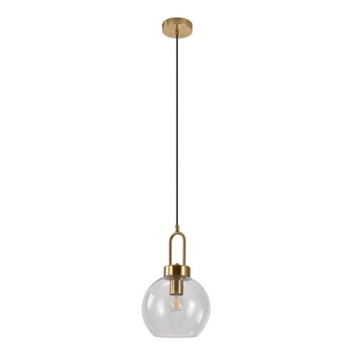 Luton függőlámpa, átlátszó üveg, rézszínű foglalat, gömb alakú, 20 cm, 150 cm-es szövetkábel