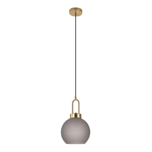 Luton függőlámpa, matt füstös üveg, rézszínű foglalat, gömb alakú, 20 cm, 150 cm-es szövetkábel