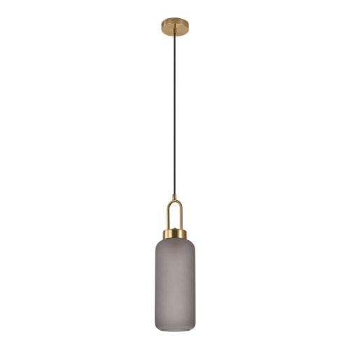 Luton függőlámpa, matt füstös üveg, rézszínű foglalat, henger alakú, 13 cm, 150 cm-es szövetkábel