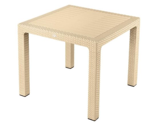 Műanyag rattan hatású kerti asztal cappuccino